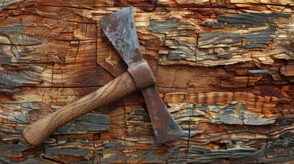 Wall Mural - Artistic brown wooden texture created with an axe