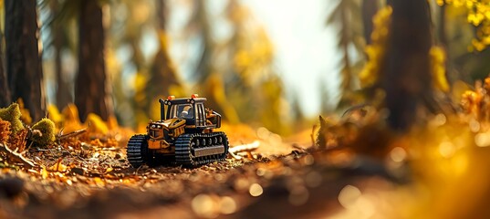 An Ultrawide Construction Website Banner Showcasing a Feller Buncher Model. Space for Copy or Logo