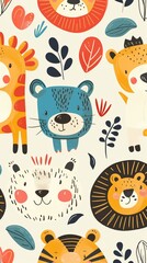 cute cartoon jungle animals pattern with colorful and playful design for kids


