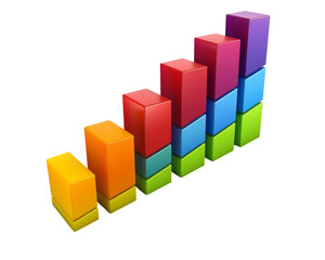 Abstract colorful 3D bar chart illustration, representing growth and progress.