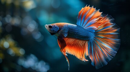 Wall Mural - A Siamese fighting fish, also known as a betta fish, showcasing its vibrant fins and scales in an underwater scene