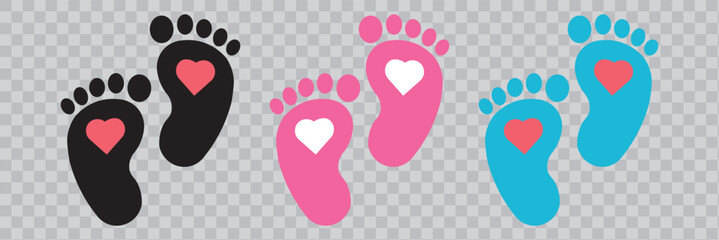 Wall Mural - Icons of baby feet in gray, blue and pink. Birth and baby symbol eps10