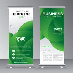 Roll up banner design with abstract background, vertical template design, roll up banner design, vertical banner template,  green colour banner template - vector eps 10