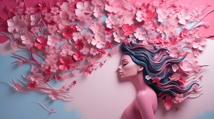 season 3d painting with silhouette face pink art