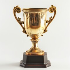 Gold Trophy With Ornate Handles On Wooden Base