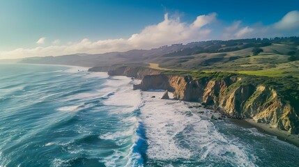 Sticker - Coastal cliffside with crashing waves picture