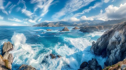 Poster - Rocky coastline with crashing waves picture