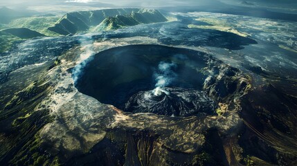 Wall Mural - Volcanic landscape with a crater picture