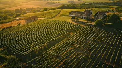 Canvas Print - Vineyard with rows of grapevines landscape picture