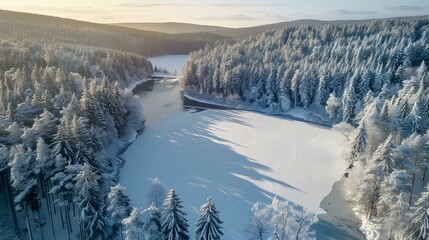 Wall Mural - Snowy landscape with frozen lakes