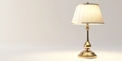 Gold Table Lamp With White Pleated Shade on White Background