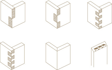 Sticker - Vector silhouette illustration sketch drawing of cutout design details for wood joints in corners 