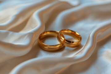 Canvas Print - Wedding gold rings on silk fabric