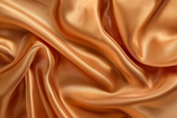 Close-up image of elegant, smooth copper satin fabric with flowing waves