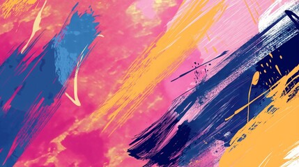Wall Mural - vivid abstract background with dynamic brush strokes in pink, blue, and yellow