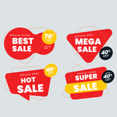 Sale Label collection set. Set ribbon banner and label sticker sale offer and badge tag sale advertising. Discount red ribbons, banners and icons. Cffer discount coupons. Vector illustration.Sale Labe