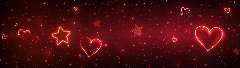 Minimalist neon red hearts and stars pattern