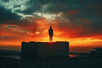 Man on roof with mental disorder thinking about suicide