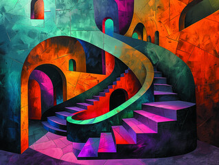 Mexican style digital art, mystic colorful cit. Imlerssion of a secret life, colorful life