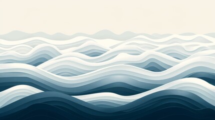 Serene blue waves pattern in abstract paper cut style