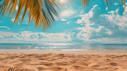 Wall Mural - beautiful beach with palm tree in foreground