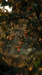 Wall Mural - Apples on the branches at sunset