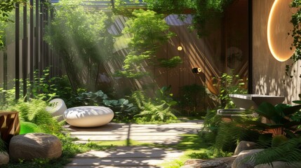 A picture of the individual garden of the future, where an artificial intelligence-based virtual assistant provides recommendations on plant selection, care and pest control. ::3 electrical ::3 --no