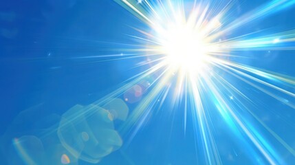Wall Mural - Intense blue and white lens flare designed to mimic the harsh light of a midday sun in a cloudless sky. Suitable for vibrant, high-energy images or designs.