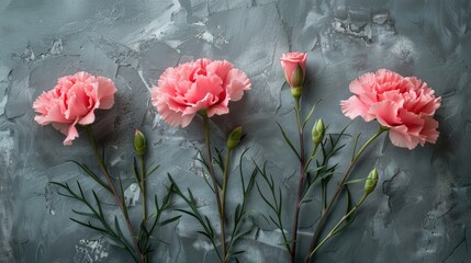 Canvas Print - Pink carnations on a blue background