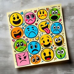 Wall Mural - Paper note with emoticon face ideas. World Emoji Day Background Concept