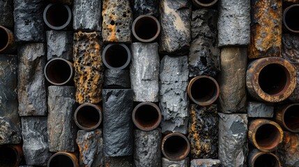 Wall Mural - a medley of textures in shades of black gray and brown make up the basalt pipes creating a unique an