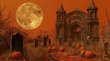 Wall Mural - Haunted Cemetery with Full Moon