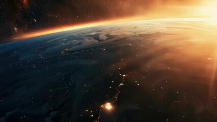 Wall Mural - View of Earth from space, with sun shining brightly in background