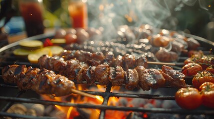 Wall Mural - Barbecue Party with Grilled and Smoky BBQ Delights Close up Shot