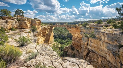 Wall Mural - a rugged cliff line is intersected by a naturally formed bridge providing a unique and exciting path