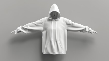 Wall Mural - White hoodie on a white background. Front view. Mockup. Generative AI.