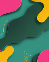 Poster - Bright pink and yellow abstract shapes on a dark green background, creating a vibrant and modern design.