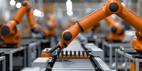 Sticker - Revolutionizing Production in the Manufacturing Industry with Cutting-edge Factory Robots and Innovative Technologies. Concept Manufacturing Industry, Factory Robots, Innovative Technologies