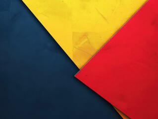 Poster - Bold geometric design with red, yellow, and dark blue triangles and a textured finish.