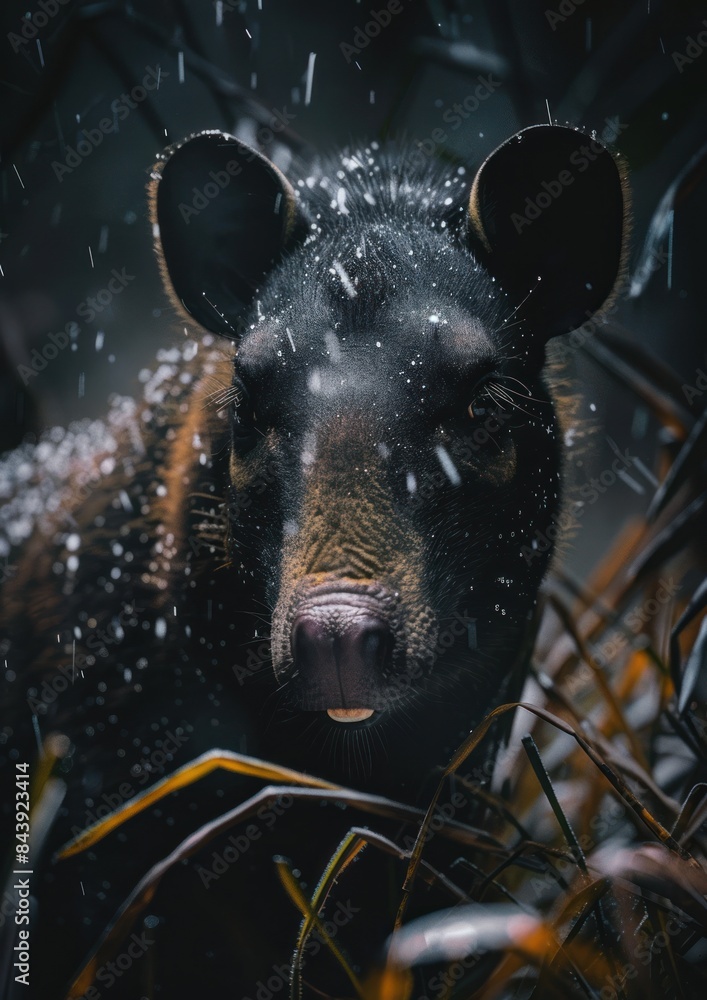 Wild Tapi Malayan Mountain Tapir in the Wild - An intimate close-up shot of a ...
