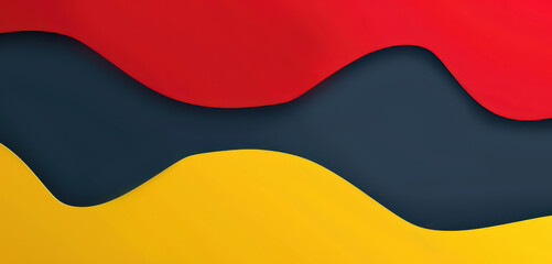 Wall Mural - Curved bands of dark blue, yellow, and red create a vibrant, wavy abstract pattern.