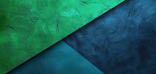 Wall Mural - Abstract design with green, blue, and teal geometric shapes with a grungy texture.