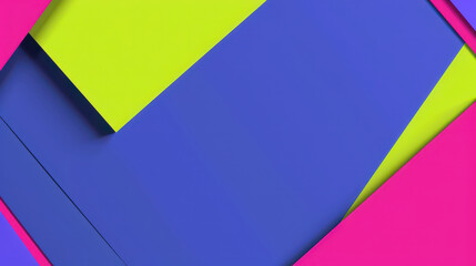 Poster - Geometric abstract design with overlapping bright blue, pink, and green rectangles.