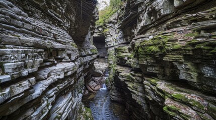 Wall Mural - a narrow gorge is spanned by a massive stone bridge created by years of erosion and natural forces.