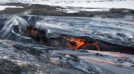 Wall Mural - the contrast of icy cold glaciers against a fiery geothermal landscape.