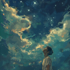 Wall Mural - person looking at the sky