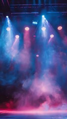 Wall Mural - Stage with blue and red lights and smoke