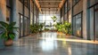 © hisilly - Modern Office Interior with Plants and Natural Light in Long Corridor