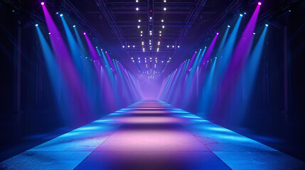 Fototapete - Futuristic corridor with striking neon lights in a 3d-rendered scene