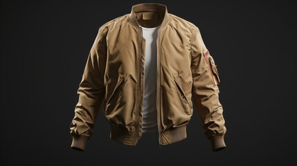 Wall Mural - Brown Bomber Jacket on Black Background, Generative AI